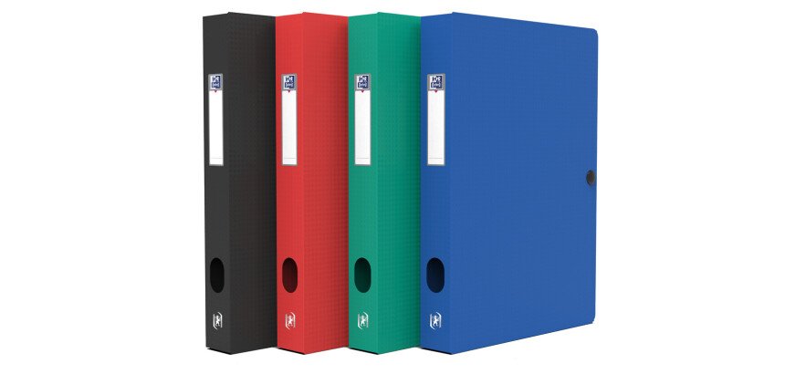 Boîte Oxford capacité standard memphis 24x32cm dos 40mm avec bouton pression couverture polypro coloris assortis classique