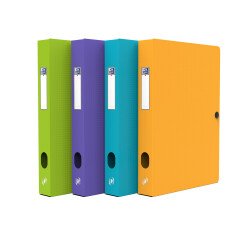 Boîte Oxford capacité standard memphis 24x32cm dos 40mm avec bouton pression couverture polypro coloris assortis style