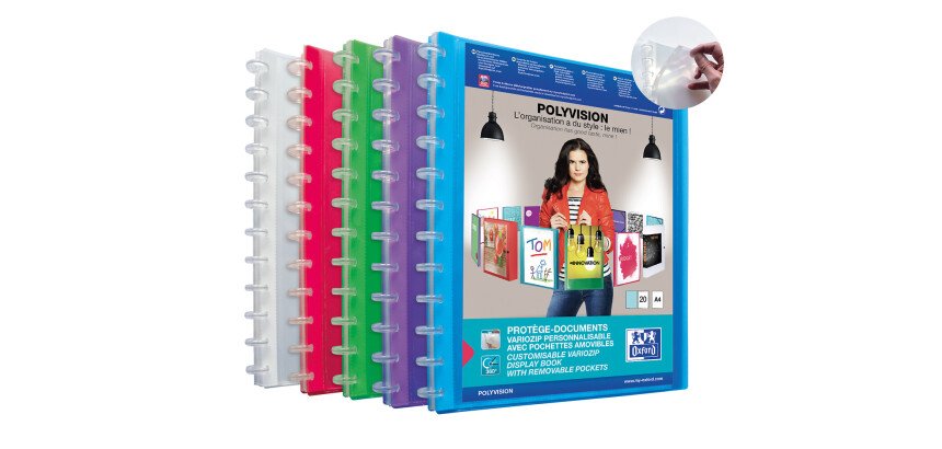 Protège-documents Oxford variozip polyvision a4 40 vues / 20 pochettes amovibles couverture polypro coloris assortis