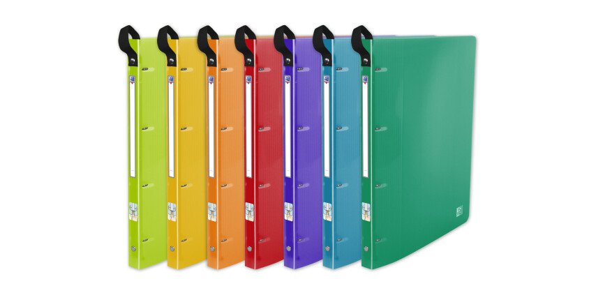 Classeur Oxford school life up A4+ Dos20 4anneaux rond polypro assorti