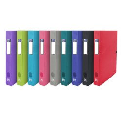 Boîte Oxford capacité standard osmose 24x32 dos 40mm avec bouton pression couverture polypro coloris assortis
