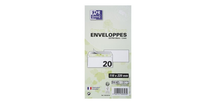 Lot de 20 EnveloPPes Oxford 110x220auto adhesive recycle -