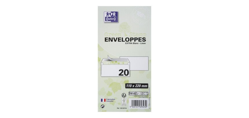 Lot de 20 EnveloPPes Oxford 110x220auto adhesive recycle -