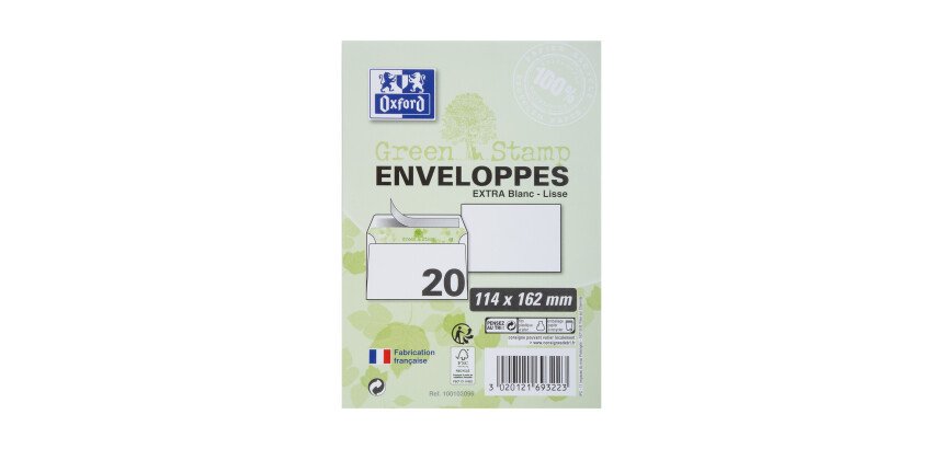 Lot de 20 enveloppes Oxford 114x162 auto adhesive recycle -blanc