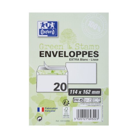 Lot de 20 enveloppes Oxford 114x162 auto adhesive recycle -blanc