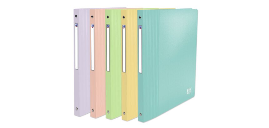 Classeur 4 anneaux plastifié Oxford school life A4 - Dos 2 cm couleurs pastel assorties