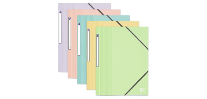 Chemise à élastique 3 rabats plastique Oxford School Life 24 x 32 cm couleurs pastel assorties