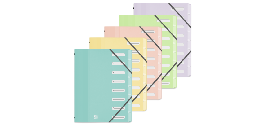 Trieur Oxford school life A4 8positions polypro opaque pastel assorti