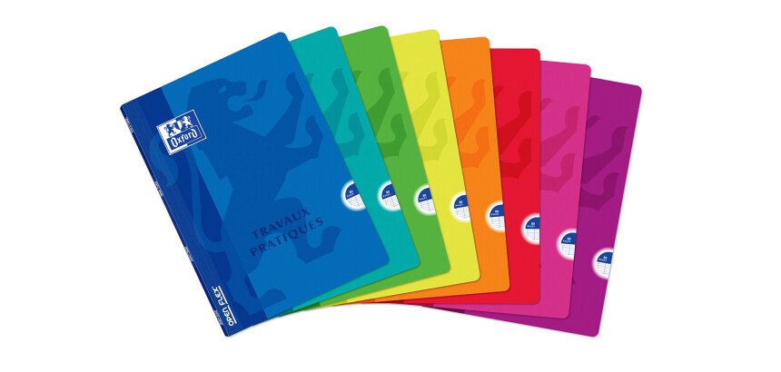 Cahier Oxford de travaux pratiques OpenFlex A4 grands carreaux Seyès/uni blanc 80 pages agrafées couverture polypro coloris assortis