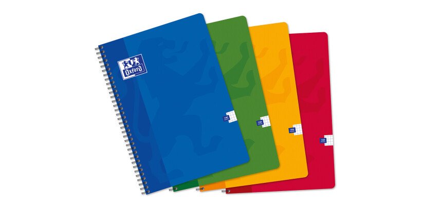 Cahier Oxford Color Life A4 petits carreaux 5mm 100 pages reliure spirale couverture carte coloris assortis