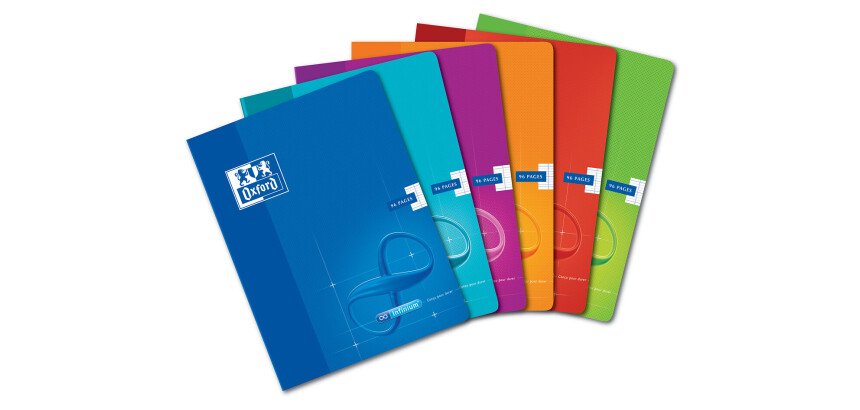 Cahier Oxford Infinium 24x32cm grands carreaux Seyès 96 pages agrafées couverture synthétique coloris assortis