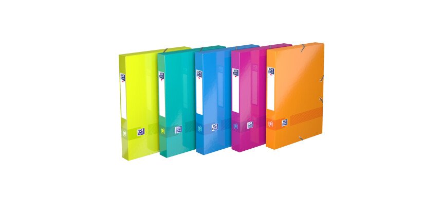 Boîte Oxford capacité standard Color Life 24x32cm dos 40mm avec élastique couverture carte pelliculée coloris assortis
