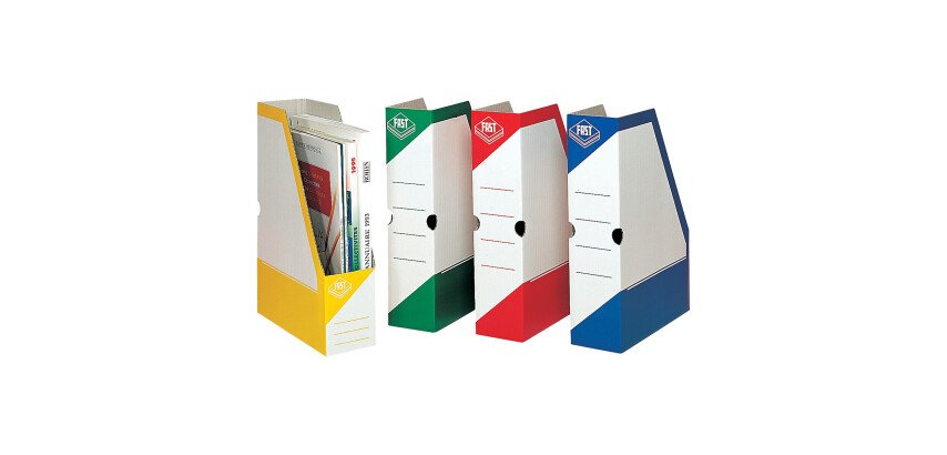 Lot 4 porte-revues fast 33x25cm dos 8cm couverture carton ondulé coloris assortis