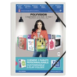 Chemise à élastique 3 rabats polypropylène personnalisable Oxford Polyvision 24 x 32 cm couleurs assorties