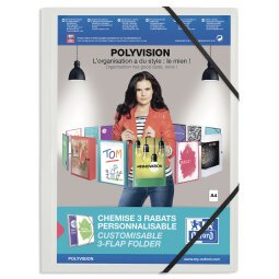 Chemise à élastique 3 rabats polypropylène personnalisable Oxford Polyvision 24 x 32 cm couleurs assorties