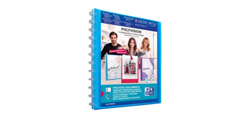 Protège-documents Oxford Variozip Polyvision A4 40 vues / 20 pochettes amovibles couverture polypro