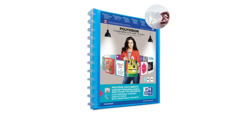 Protège-documents Oxford Variozip Polyvision A4 40 vues / 20 pochettes amovibles couverture polypro