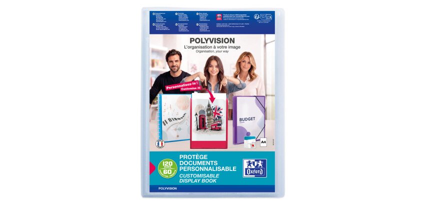 Protège-documents Oxford Polyvision A4 120 vues / 60 pochettes couverture polypro traslucide incolore