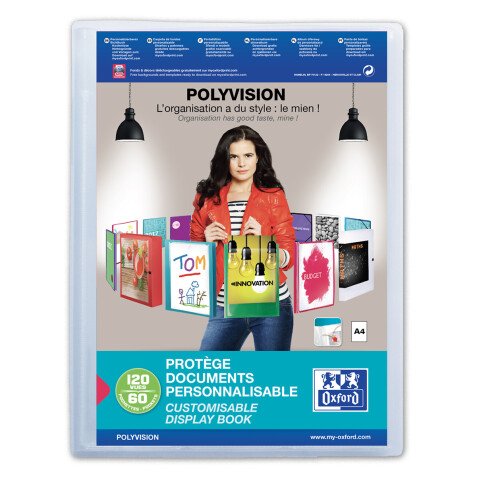 Protège-documents Oxford polyvision a4 120 vues / 60 pochettes couverture polypro traslucide incolore