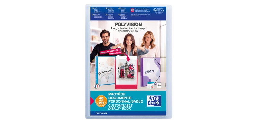 Protège-documents Oxford Polyvision A4 40 vues / 20 pochettes couverture polypro tranlucide incolore