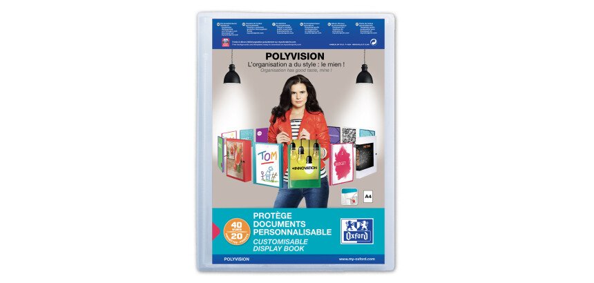 Protège-documents Oxford Polyvision A4 40 vues / 20 pochettes couverture polypro tranlucide incolore