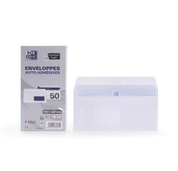 Lot 50 enveloppes Oxford 110x220 auto adhesive fenetre - blanc