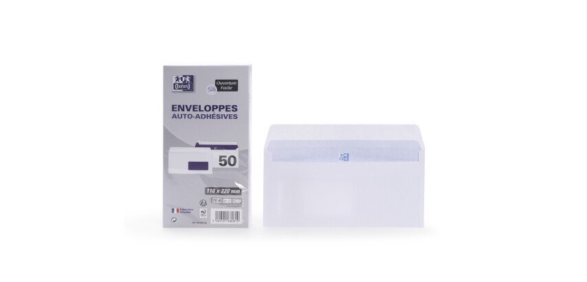 lot 50 EnveloPPes Oxford 110x220 auto adhesive fenetre - blanc