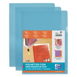 Sachet de 10 pochettes-coin Oxford m star a4 pvc lisse épaisseur 15/100ème bleu