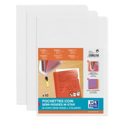 Sachet de 10 pochettes-coin Oxford m star a4 pvc lisse épaisseur 15/100ème incolore