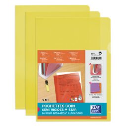 Sachet de 10 pochettes-coin Oxford m star a4 pvc lisse épaisseur 15/100ème jaune