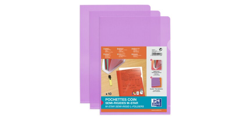 Sachet de 10 pochettes-coin Oxford m star a4 pvc lisse épaisseur 15/100ème violet
