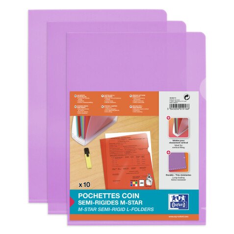 Sachet de 10 pochettes-coin Oxford m star a4 pvc lisse épaisseur 15/100ème violet