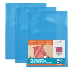 Sachet de 10 pochettes-coin Oxford haute résistance a4 pvc lisse épaisseur 15/100ème bleu