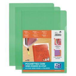 Sachet de 10 pochettes-coin Oxford m star a4 pvc lisse épaisseur 15/100ème vert