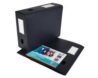 Boîte Oxford grande capacité memphis à plat 24x32cm dos 100mm avec bouton pression couverture polypro noir