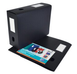 Boîte Oxford grande capacité memphis à plat 24x32cm dos 100mm avec bouton pression couverture polypro noir