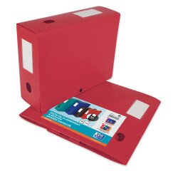 Boîte Oxford grande capacité memphis à plat 24x32cm dos 100mm avec bouton pression couverture polypro rouge