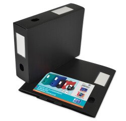 Boîte Oxford grande capacité memphis à plat 24x32cm dos 80mm avec bouton pression couverture polypro noir