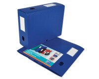 Boîte Oxford grande capacité memphis à plat 24x32cm dos 100mm avec bouton pression couverture polypro bleu