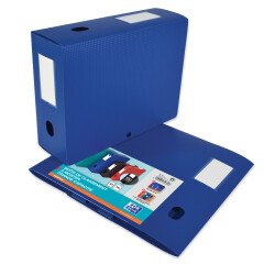 Boîte Oxford grande capacité memphis à plat 24x32cm dos 100mm avec bouton pression couverture polypro bleu