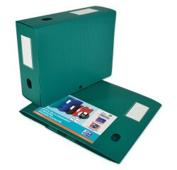 Boîte Oxford grande capacité memphis à plat 24x32cm dos 100mm avec bouton pression couverture polypro vert