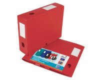 Boîte Oxford grande capacité memphis à plat 24x32cm dos 80mm avec bouton pression couverture polypro rouge