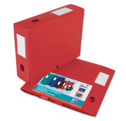 Boîte Oxford grande capacité memphis à plat 24x32cm dos 80mm avec bouton pression couverture polypro rouge