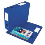 Boîte Oxford grande capacité memphis à plat 24x32cm dos 80mm avec bouton pression couverture polypro bleu
