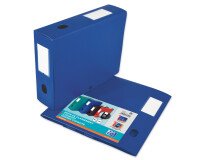 Boîte Oxford grande capacité memphis à plat 24x32cm dos 80mm avec bouton pression couverture polypro bleu