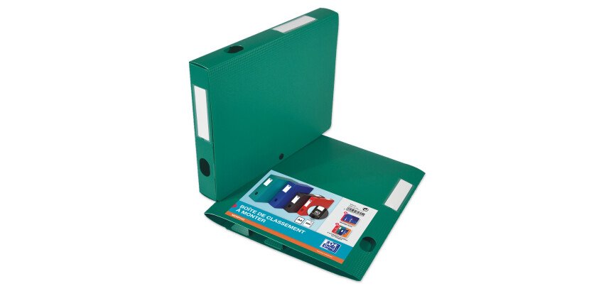 Boîte Oxford capacité standard memphis à plat 24x32cm dos 40mm avec bouton pression couverture polypro vert