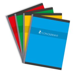 Cahier Conquérant 17x22cm grands carreaux Seyès 288 pages brochées couverture carte coloris assortis