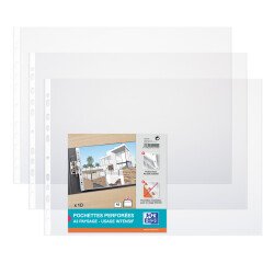 Sachet de 10 pochettes perforées Oxford a3 paysage pvc lisse épaisseur 9/100ème incolore