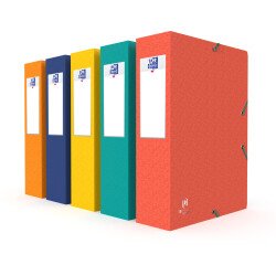 Boîte Oxford grande capacité boston 24x32cm dos 80mm avec élastique couverture carte coloris assortis