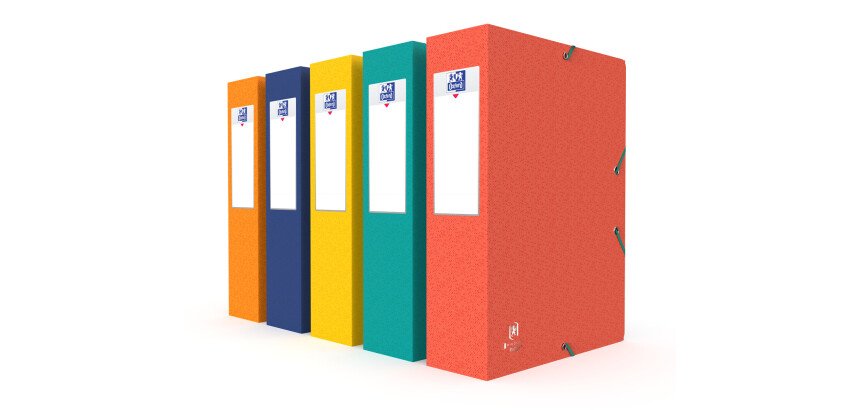 Boîte Oxford grande capacité boston 24x32cm dos 80mm avec élastique couverture carte coloris assortis